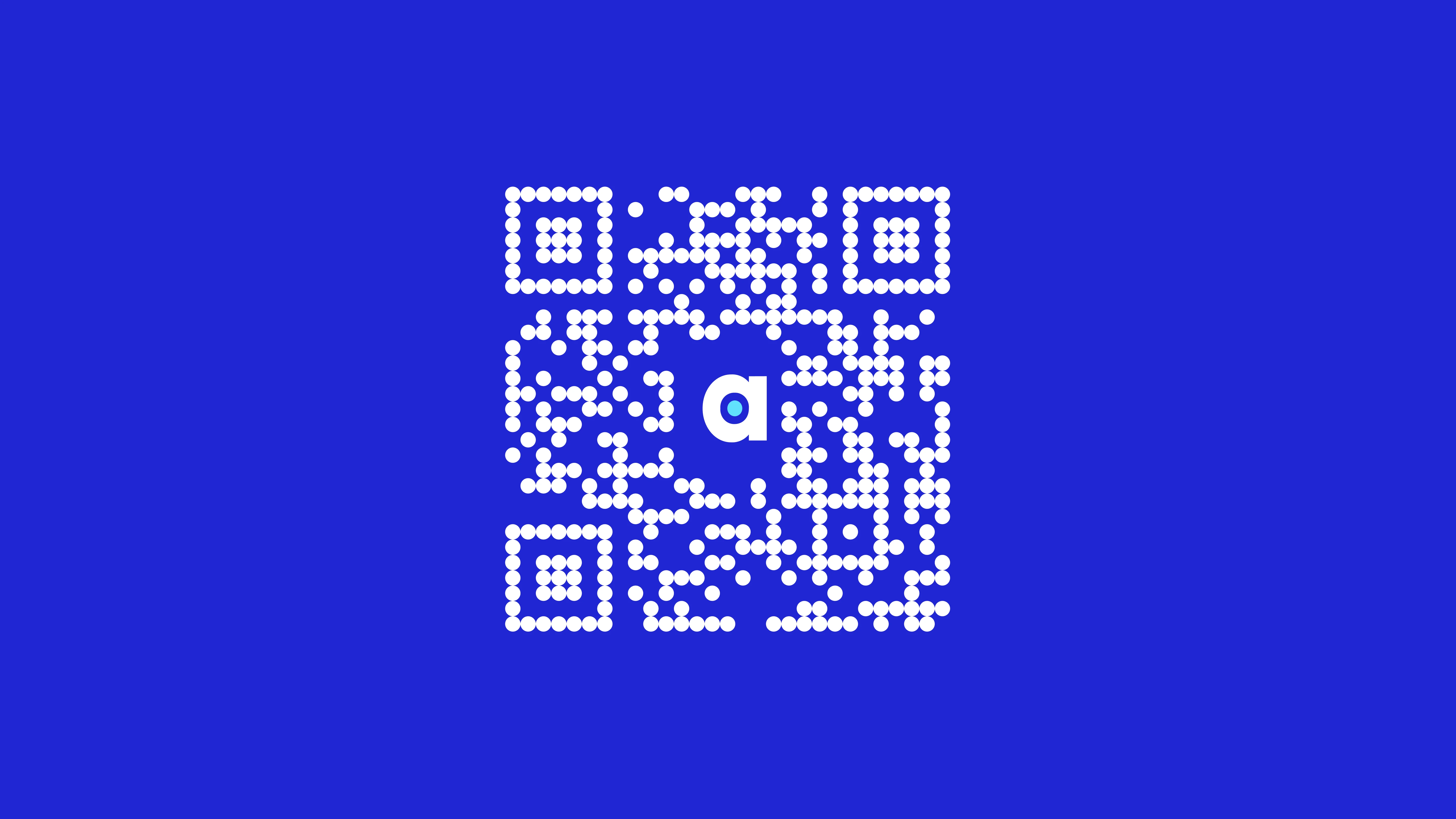 Atlan branded QR codes — blue and white colorways with the favicon anchored in the center