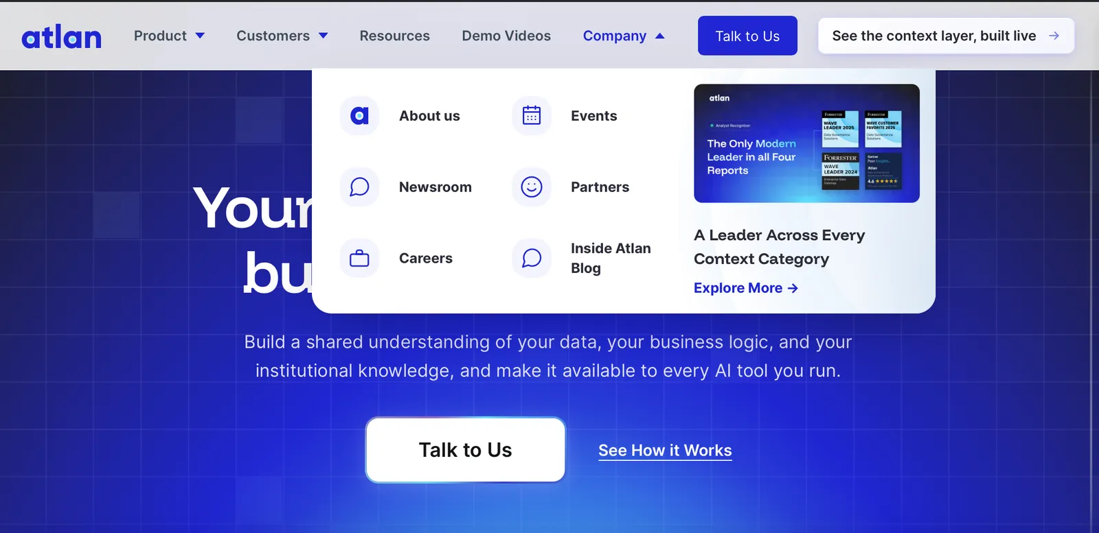 Website hero — Blue gradient ground with white navigation