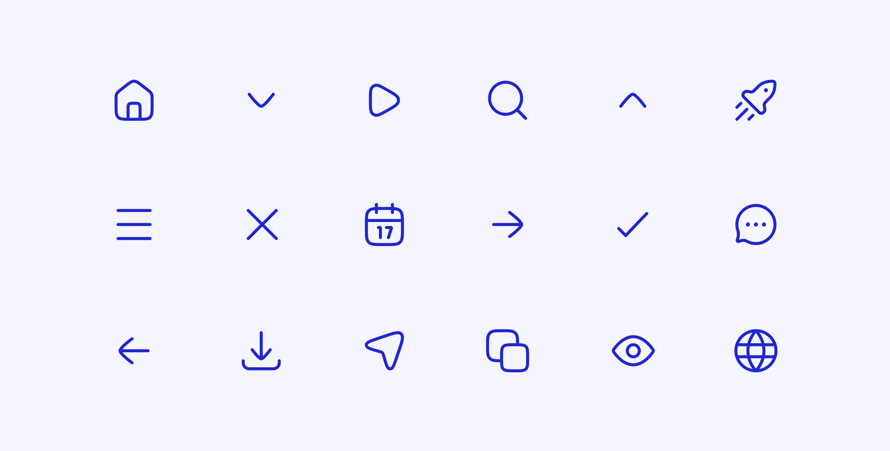 Sample of Atlan rounded-stroke icons — home, search, calendar, chat, download, globe, and more