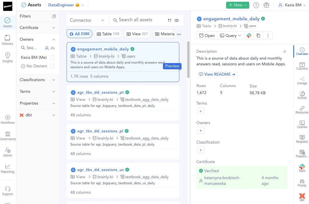 Simple search among all of our data assets was what we were looking for and found in Atlan.