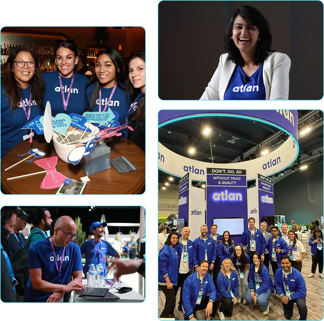 Atlan team and customers at a previous Databricks Data + AI Summit booth.