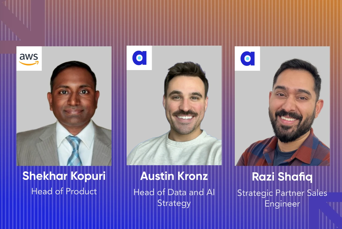Shekhar Kopuri of AWS with Austin Kronz and Razi Shafiq of Atlan, speakers for the Atlan + AWS live demo
