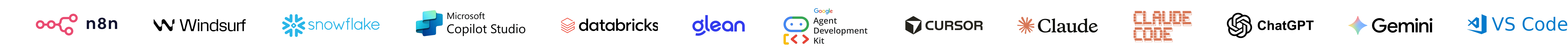 Works with n8n, Windsurf, Snowflake, Microsoft Copilot Studio, Databricks, Glean, Google Agent Development Kit, Cursor, Claude, Claude Code, ChatGPT, Gemini and VS Code